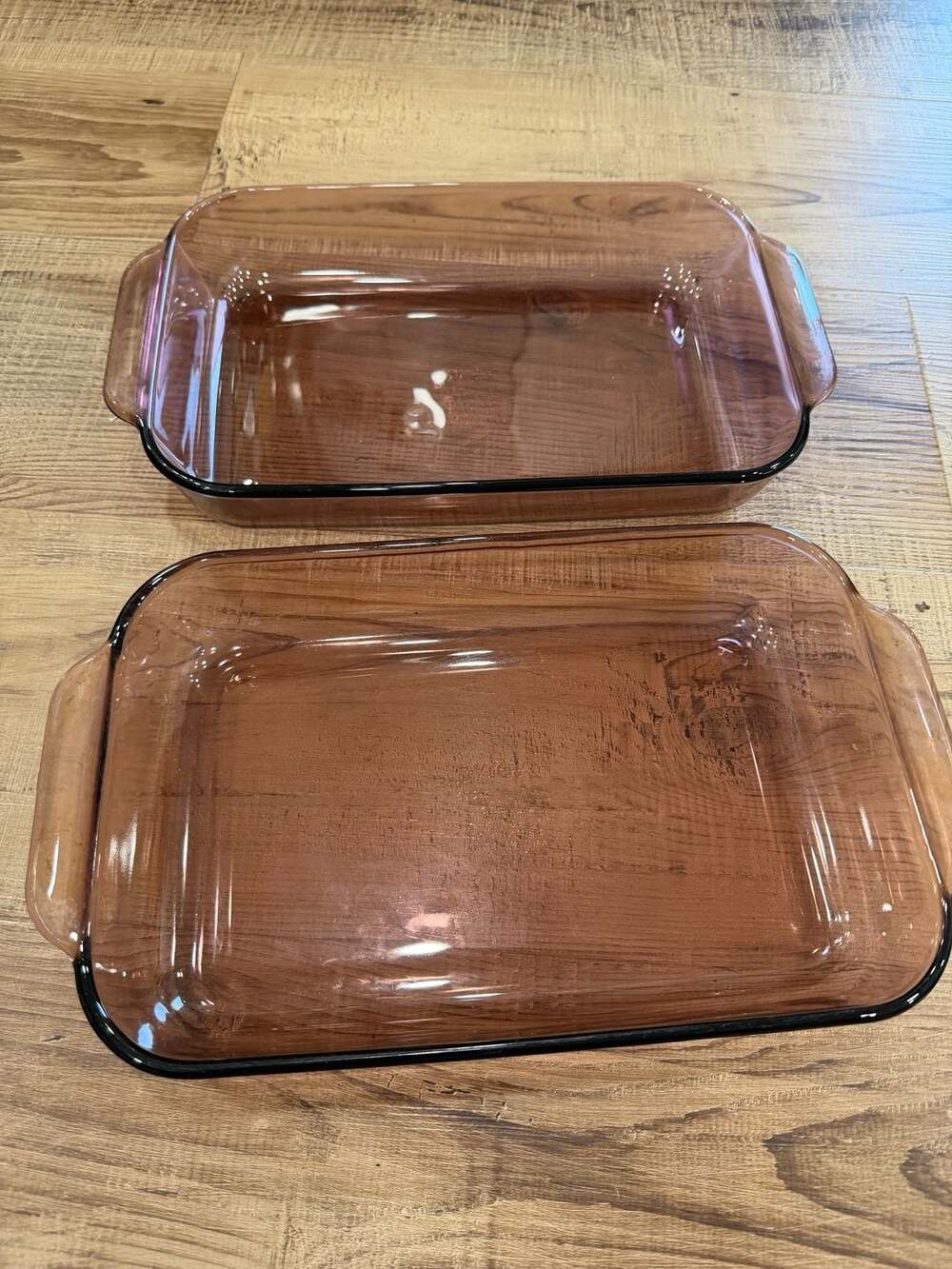 Vintage 2 set Pyrex 232-R Cranberry 11 X 7 X 1.5 Rectangular 2 Quart Baking Dish